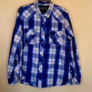 Surplus Men's Blue plaid Western dress shirt, Size Large